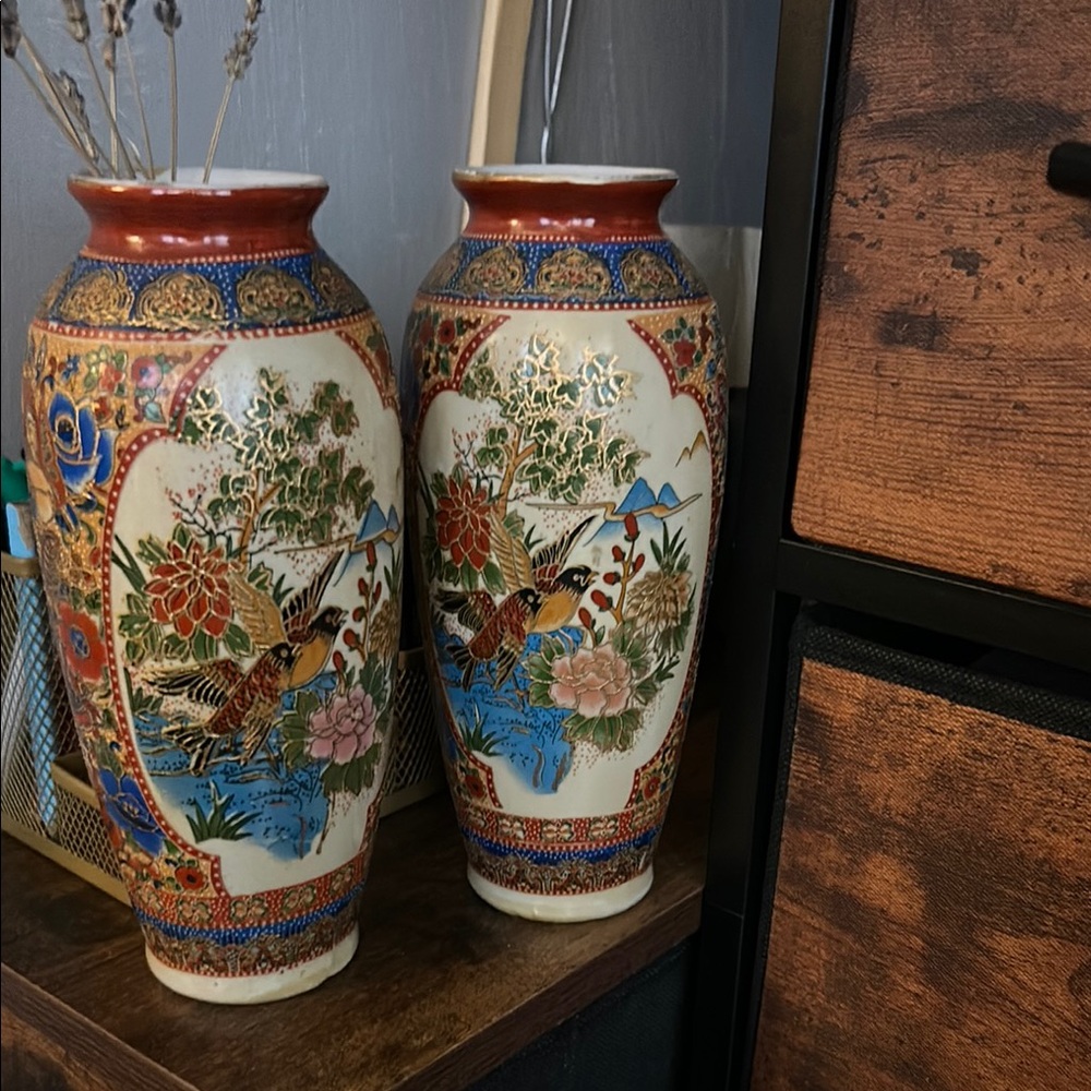 Red and Blue Ornate Accent Vases